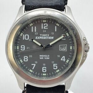 Timex Expedition Field Watch Men 38mm Date Indiglo Gray Dial 50M New Battery 9"